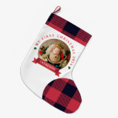 Red Plaid Baby's First Christmas 1 Photo Christmas Grote Kerstsok (Voorkant (Hangend))