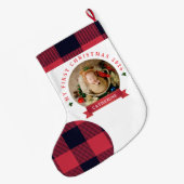 Red Plaid Baby's First Christmas 1 Photo Christmas Grote Kerstsok (Achterkant (Hangend))