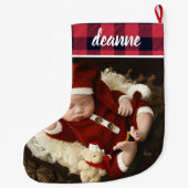 Red Plaid Baby's First Christmas 1 Photo  Grote Kerstsok (Achterkant)