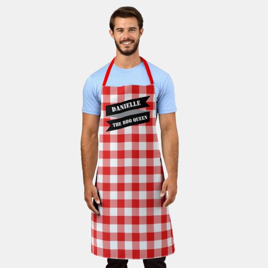 Red Plaid BBQ Schort (Gedragen)