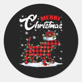 Red Plaid Beagle Dog Santa Hat Kerstboom Licht Ronde Sticker