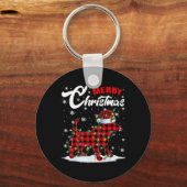 Red Plaid Beagle Dog Santa Hat Kerstboom Licht Sleutelhanger (Voorkant)