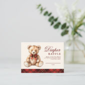 Red Plaid Bear Baby Shower Diaper Raffle Informatiekaartje (Staand voorkant)