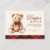Red Plaid Bear Baby Shower Diaper Raffle Informatiekaartje (Voorkant)