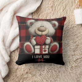 Red Plaid Bear I Love You Custom Name Monogram Kussen