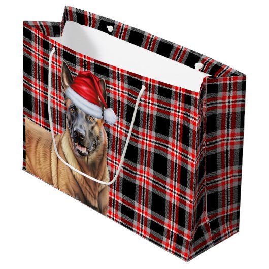 Red Plaid Belgian Malinois Hondenliefhebber Holida Groot Cadeauzakje (Voorkant Gekanteld)