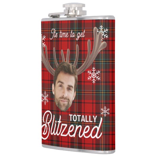 Red Plaid Blitzened Holiday Humor Drinking Flask Heupfles (Links)