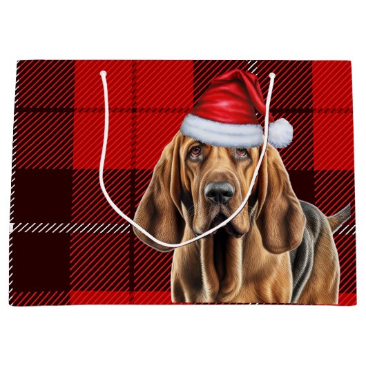 Red Plaid Bloodhound Hondenliefhebber Holiday Groot Cadeauzakje (Voorkant)