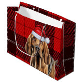 Red Plaid Bloodhound Hondenliefhebber Holiday Groot Cadeauzakje (Voorkant Gekanteld)