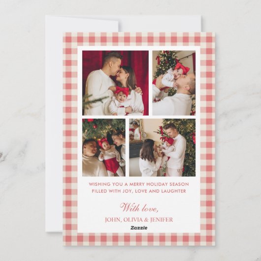 Red Plaid Boho Bow Ribbon 5 Photo Feestdagenkaart (Achterkant)