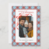 Red Plaid Bow Family Christmas Photo Feestdagenkaart (Voorkant)