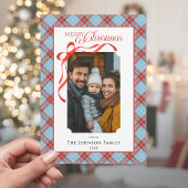 Red Plaid Bow Family Christmas Photo Feestdagenkaart
