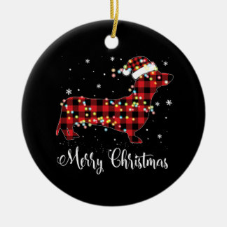 Red Plaid Buffalo Dachshund Merry Christmas Pajama Keramisch Ornament