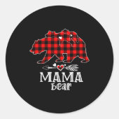 Red Plaid Buffalo Mama Bear Christmas Pajamas Fami Ronde Sticker (Voorkant)