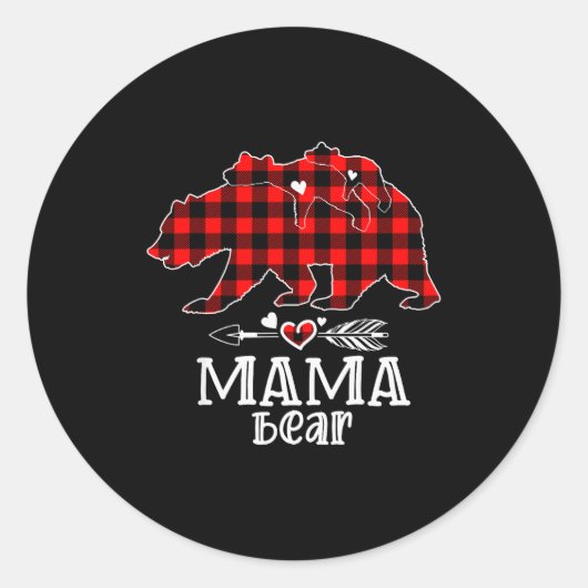 Red Plaid Buffalo Mama Bear Christmas Pajamas Fami Ronde Sticker (Voorkant)