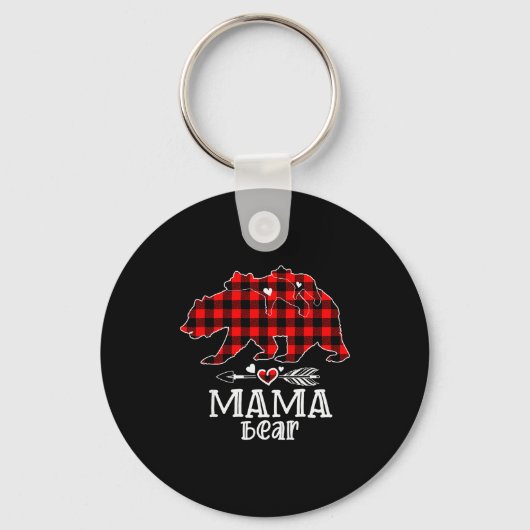 Red Plaid Buffalo Mama Bear Christmas Pajamas Fami Sleutelhanger (Voorkant)