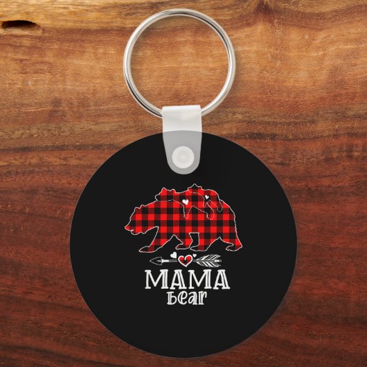 Red Plaid Buffalo Mama Bear Christmas Pajamas Fami Sleutelhanger (Voorkant)