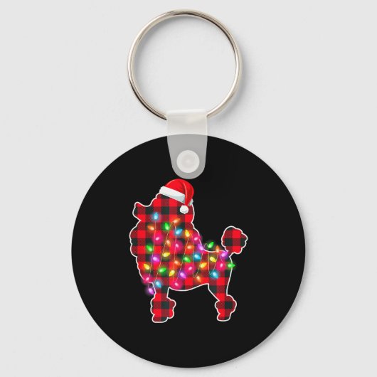 Red Plaid Buffalo Odle Dog Christmas Lights Pajama Sleutelhanger (Voorkant)