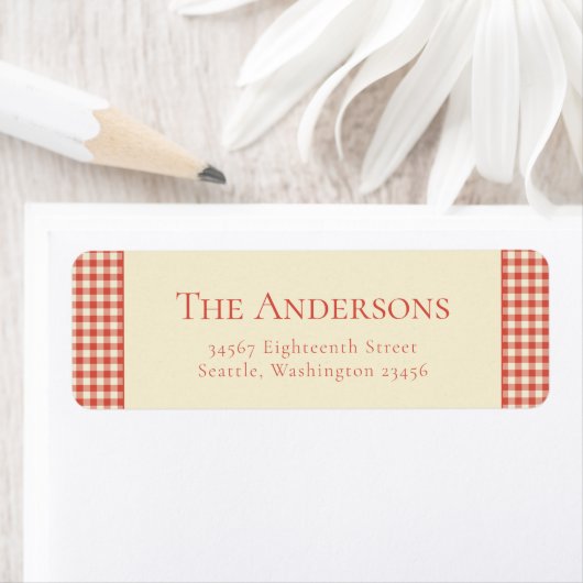 Red Plaid Buffalo Retro Rustiek Retour Adres Etiket (Insitu)