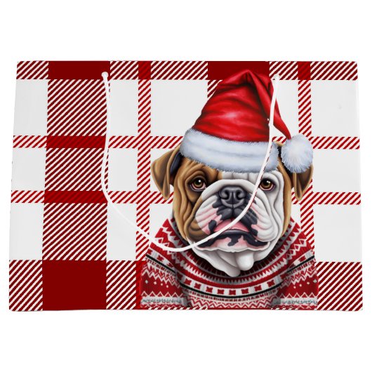 Red Plaid Bulldog Lover Vakantie Groot Cadeauzakje (Voorkant)
