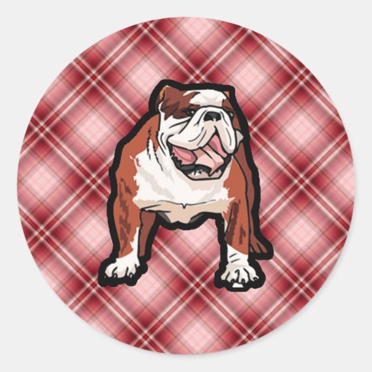 Red Plaid Bulldog Ronde Sticker (Voorkant)