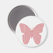 Red Plaid Butterfly on Polka Dot Magneet (Voorkant / Achterkant)