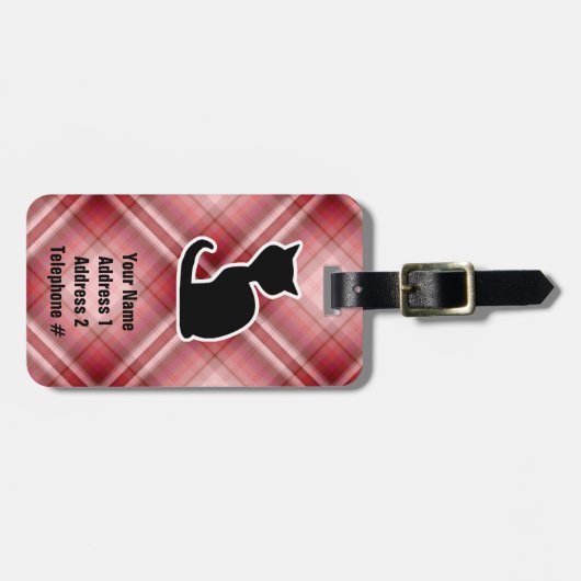 Red Plaid Cat Bagagelabel (Voorkant horizontaal)