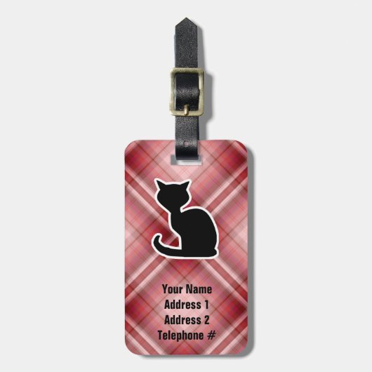 Red Plaid Cat Bagagelabel (Voorkant verticaal)