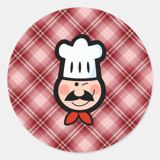 Red Plaid Chef Ronde Sticker (Voorkant)