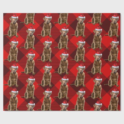 Red Plaid Chesapeake Retriever Kerstman Hond Kerst Cadeaupapier (Vlak)