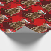 Red Plaid Chesapeake Retriever Kerstman Hond Kerst Cadeaupapier (Hoek)
