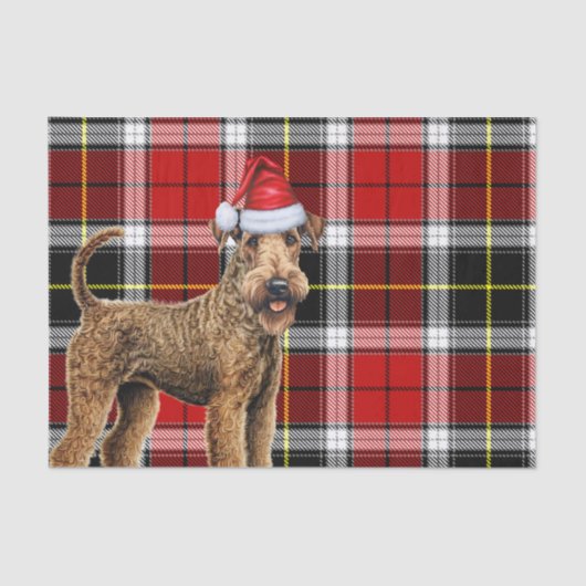 Red Plaid Christmas Airedale Terrier Hond Vakantie Tissuepapier (Voorkant)