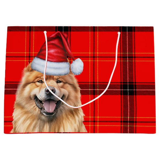 Red Plaid Christmas Chow Chow Dog Groot Cadeauzakje (Voorkant)
