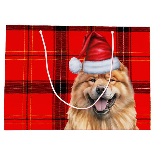 Red Plaid Christmas Chow Chow Dog Groot Cadeauzakje (Achterkant)