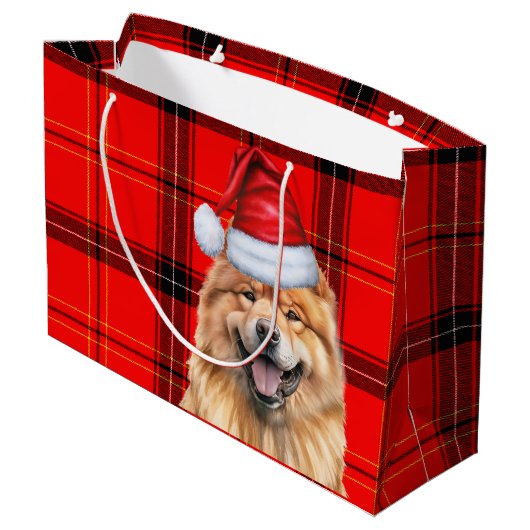 Red Plaid Christmas Chow Chow Dog Groot Cadeauzakje (Achterkant Gekanteld)