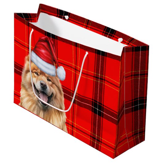 Red Plaid Christmas Chow Chow Dog Groot Cadeauzakje (Voorkant Gekanteld)
