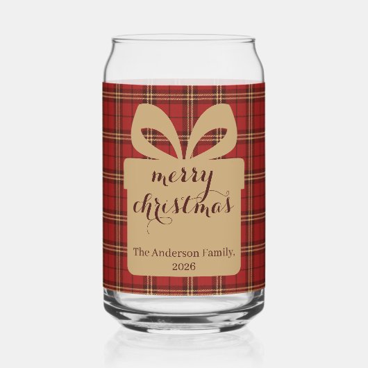 Red Plaid Christmas Festive Pattern - Blikvorm Glas (Voorkant)