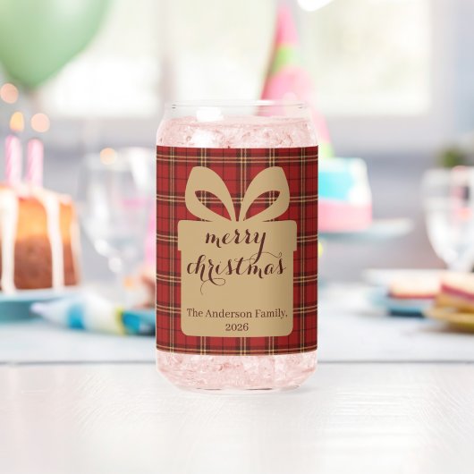 Red Plaid Christmas Festive Pattern - Blikvorm Glas (Insitu (Verjaardag))