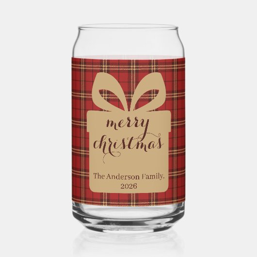 Red Plaid Christmas Festive Pattern - Blikvorm Glas (Achterkant)