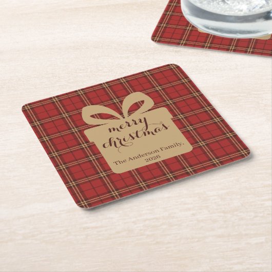 Red Plaid Christmas Festive Pattern -  Kartonnen Onderzetters (Schuin)