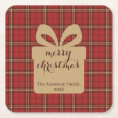 Red Plaid Christmas Festive Pattern -  Kartonnen Onderzetters (Voorkant)