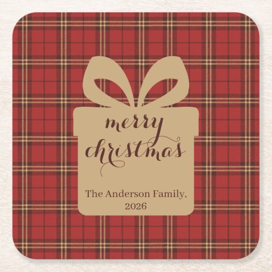 Red Plaid Christmas Festive Pattern -  Kartonnen Onderzetters (Voorkant)
