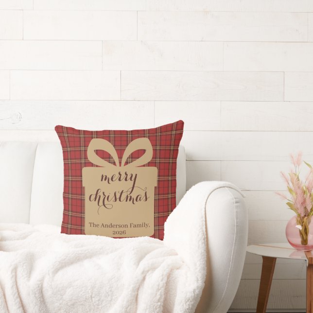 Red Plaid Christmas Festive Pattern -  Kussen (Bank)