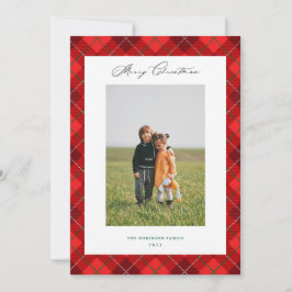 Red Plaid Christmas Holiday Photo Card Feestdagenkaart