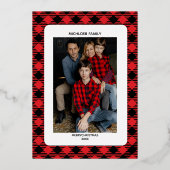 Red Plaid Christmas Invitation | Photo Foil Folie Uitnodiging (Voorkant)