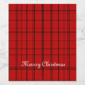 Red plaid christmas pattern  wijn etiket (Enkel label)