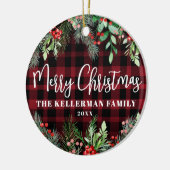 Red Plaid Christmas Photo Keramisch Ornament (Links)