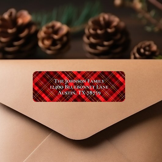 Red Plaid Christmas Tartan Retouradres Etiket