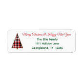 Red Plaid Christmas Tree Retouradres Label (Voorkant)