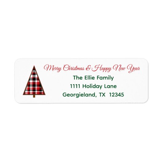 Red Plaid Christmas Tree Retouradres Label (Voorkant)